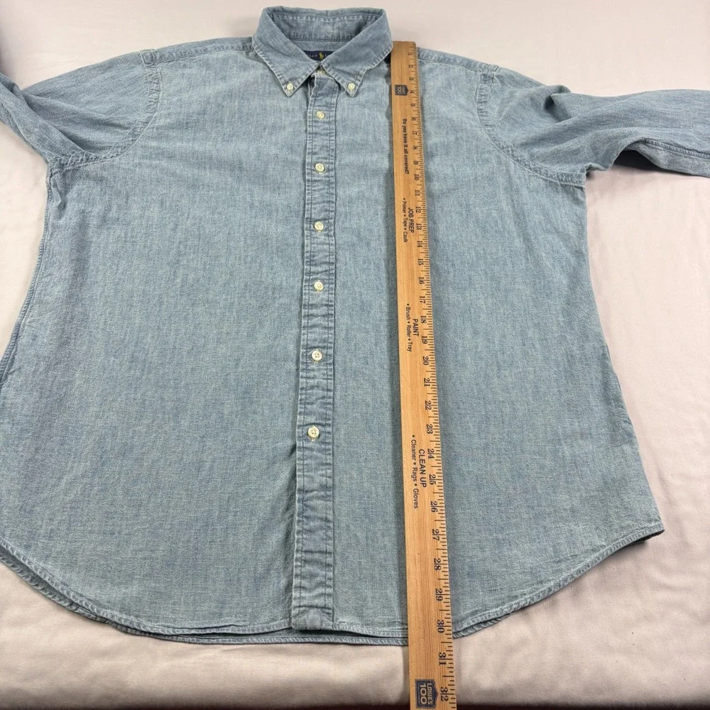 Polo Ralph Lauren Shirt Mens XL Blue Chambray Button Up Denim Style Flesh Pony